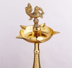 Premium Peacock Brass Oil Lamp for Home and Temple Decor