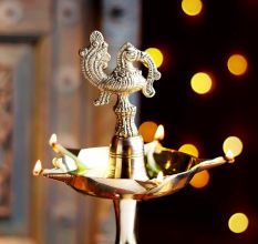 Premium Peacock Brass Oil Lamp for Home and Temple Decor