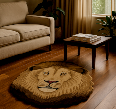 Handcrafted Woolen Lion Face Rug – Animal Design Floor Carpet