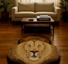 Handcrafted Woolen Lion Face Rug – Animal Design Floor Carpet