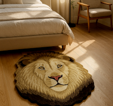 Handcrafted Woolen Lion Face Rug – Animal Design Floor Carpet