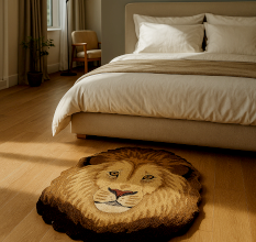 Handcrafted Woolen Lion Face Rug – Animal Design Floor Carpet