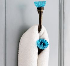 Decorative Royal Blue Paneled Sides Glass Iron Wall Hook