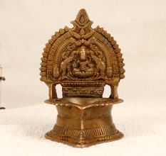 Indian Traditional Gajalaxmi Oil Lamp Made of Brass for Prayer