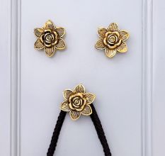 Modern Golden Rose Flower Aluminium Wall Hooks-3 Pieces