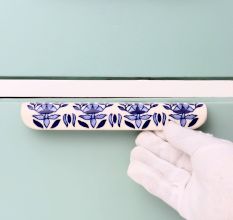 Blue Leaf Floral Ceramic Drawer Handle (Large Size)