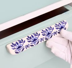 Blue Leaf Floral Ceramic Drawer Handle (Large Size)