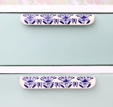 Blue Leaf Floral Ceramic Drawer Handle (Large Size)