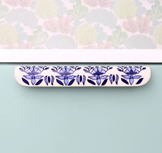 Blue Leaf Floral Ceramic Drawer Handle (Large Size)