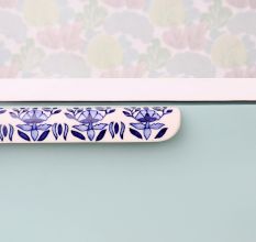 Blue Leaf Floral Ceramic Drawer Handle (Large Size)