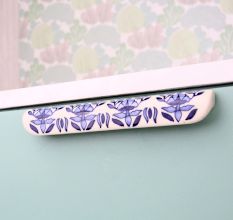 Blue Leaf Floral Ceramic Drawer Handle (Large Size)