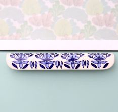 Blue Leaf Floral Ceramic Drawer Handle (Large Size)