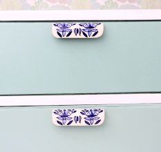 Ceramic Blue Leaf Floral Drawer Handle (Medium Size)