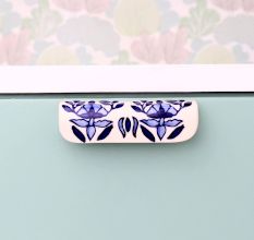 Ceramic Blue Leaf Floral Drawer Handle (Medium Size)