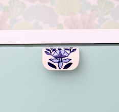 Modern Ceramic Blue Leaf Floral Drawer Handle (Small Size)