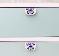 Modern Ceramic Blue Leaf Floral Drawer Handle (Small Size)