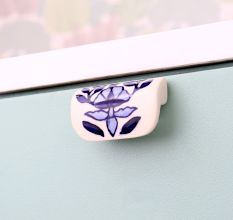 Modern Ceramic Blue Leaf Floral Drawer Handle (Small Size)