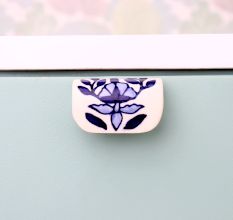 Modern Ceramic Blue Leaf Floral Drawer Handle (Small Size)