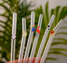 6 Pieces Reusable Glass Straws Eco-friendly Colorful Cute Bent Straws