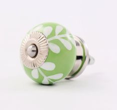 Green White Leaf Ceramic Cabinet Knob