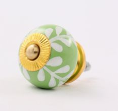 Green White Leaf Ceramic Cabinet Knob