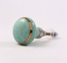Sea Green Crackle Ceramic Cabinet Knob With Gold Work