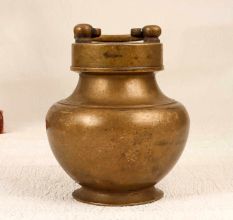 Traditional Brass Ganga Jali Pot with Lid for Hindu Rituals