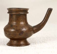 Handmade Brown Holy Water Pot with Spout Made of Brass
