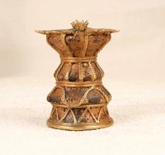 Tribal Art Cobra Oil Lamp Made of Brass in Brown Finish