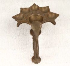 Vintage Brass Aarti Oil Lamp with 5 Jyot for Prayer Room
