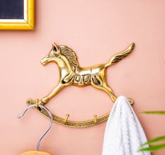 Golden Horse Wall Hanging Brass Hooks