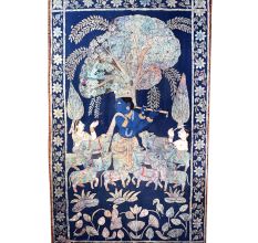 Hand Painted Lord Krishna Golconda Art Cloth Pichwai Painting for Decoration