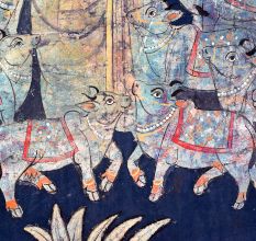 Hand Painted Lord Krishna Golconda Art Cloth Pichwai Painting for Decoration