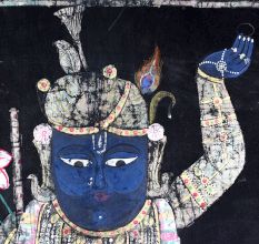 Vintage Cloth Pichwai Painting of Lord Krishna in Golconda Art for Prayer Room
