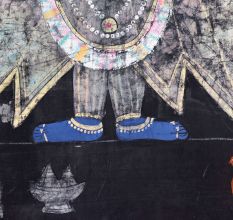 Vintage Cloth Pichwai Painting of Lord Krishna in Golconda Art for Prayer Room
