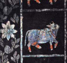 Vintage Cloth Pichwai Painting of Lord Krishna in Golconda Art for Prayer Room