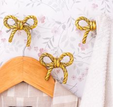 Decorative Gold Bow Metal Wall Hooks-3 Pieces