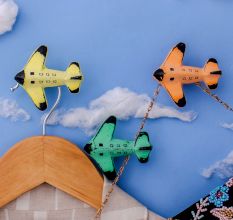 Modern Multicolor Aeroplane Metal Wall Hooks-3 Pieces