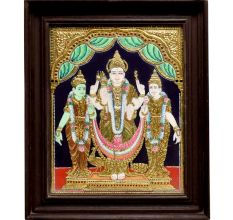 Painting Of Lord Vishnu With Ridhi Sidhi In Tanjor Art