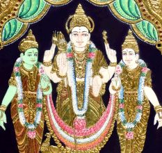 Painting Of Lord Vishnu With Ridhi Sidhi In Tanjor Art