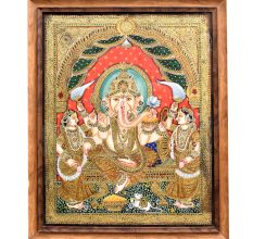 Painting Of Lord Ganesha With Tanjore Work Art