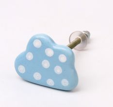 Sky Blue White Dot Cloud Ceramic Cabinet Knob