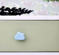 Sky Blue White Dot Cloud Ceramic Cabinet Knob