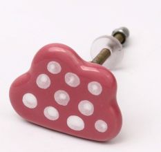 Pink White Dot Cloud Ceramic Cabinet Knob