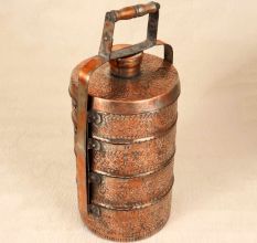 Vintage Handmade Copper Tiffin Box for Collection and Decoration