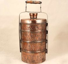 Vintage Handmade Copper Tiffin Box for Collection and Decoration