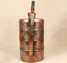 Vintage Handmade Copper Tiffin Box for Collection and Decoration