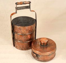 Vintage Handmade Copper Tiffin Box for Collection and Decoration