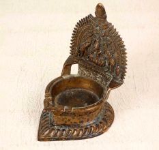 Handmade Vintage Brass Gaj Lakshmi Oil Lamp for Prayer Room