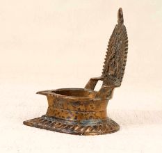 Handmade Vintage Brass Gaj Lakshmi Oil Lamp for Prayer Room